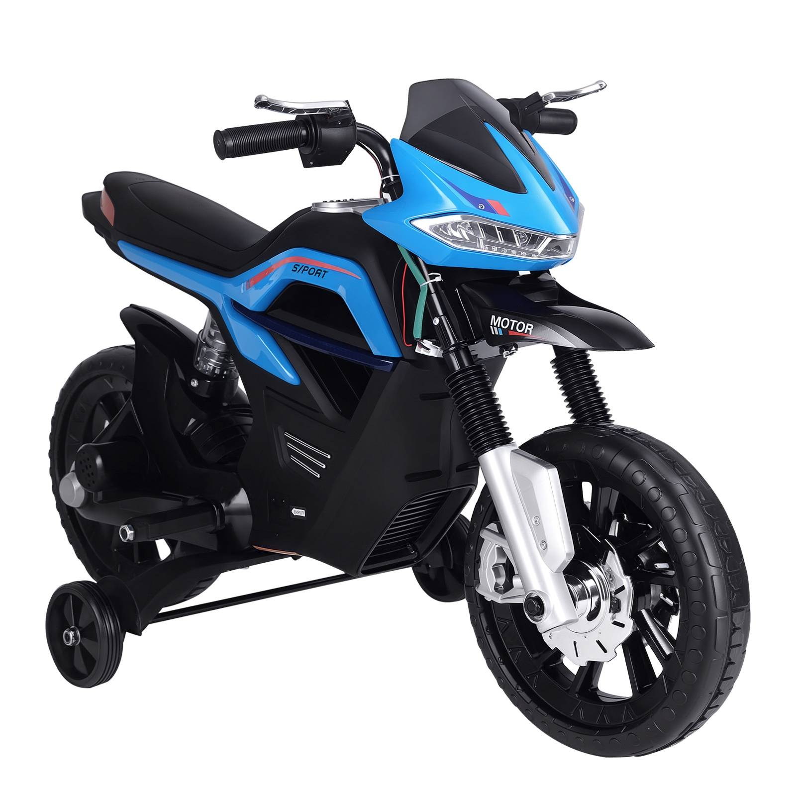 Moto électrique pour Enfants de 3-6 ans 25 W 6 V 3 Km/h Effets Lumineux et sonores roulettes Amovibles Charge max. 30 kg Bleu - Image 1