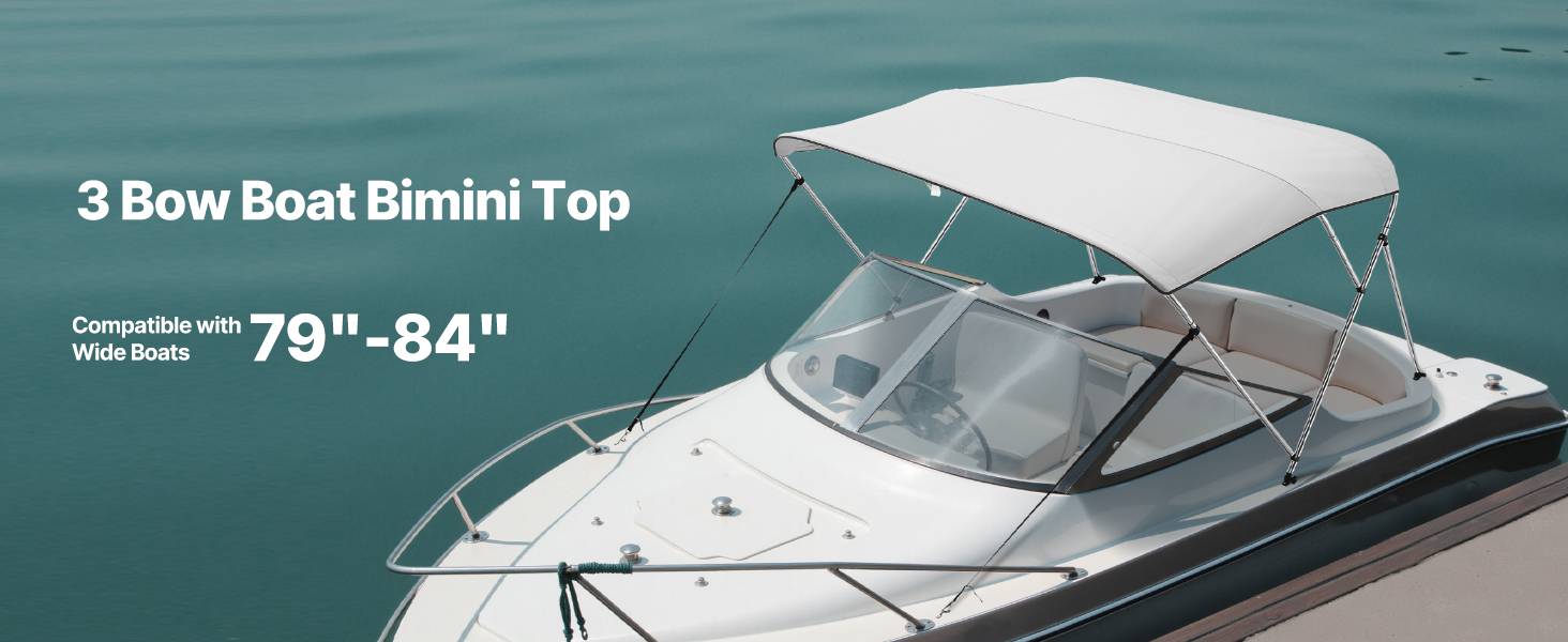 VEVOR Bimini bateau taud de soleil à 3 arceaux 200-213 cm en alu polyester gris - Image 9