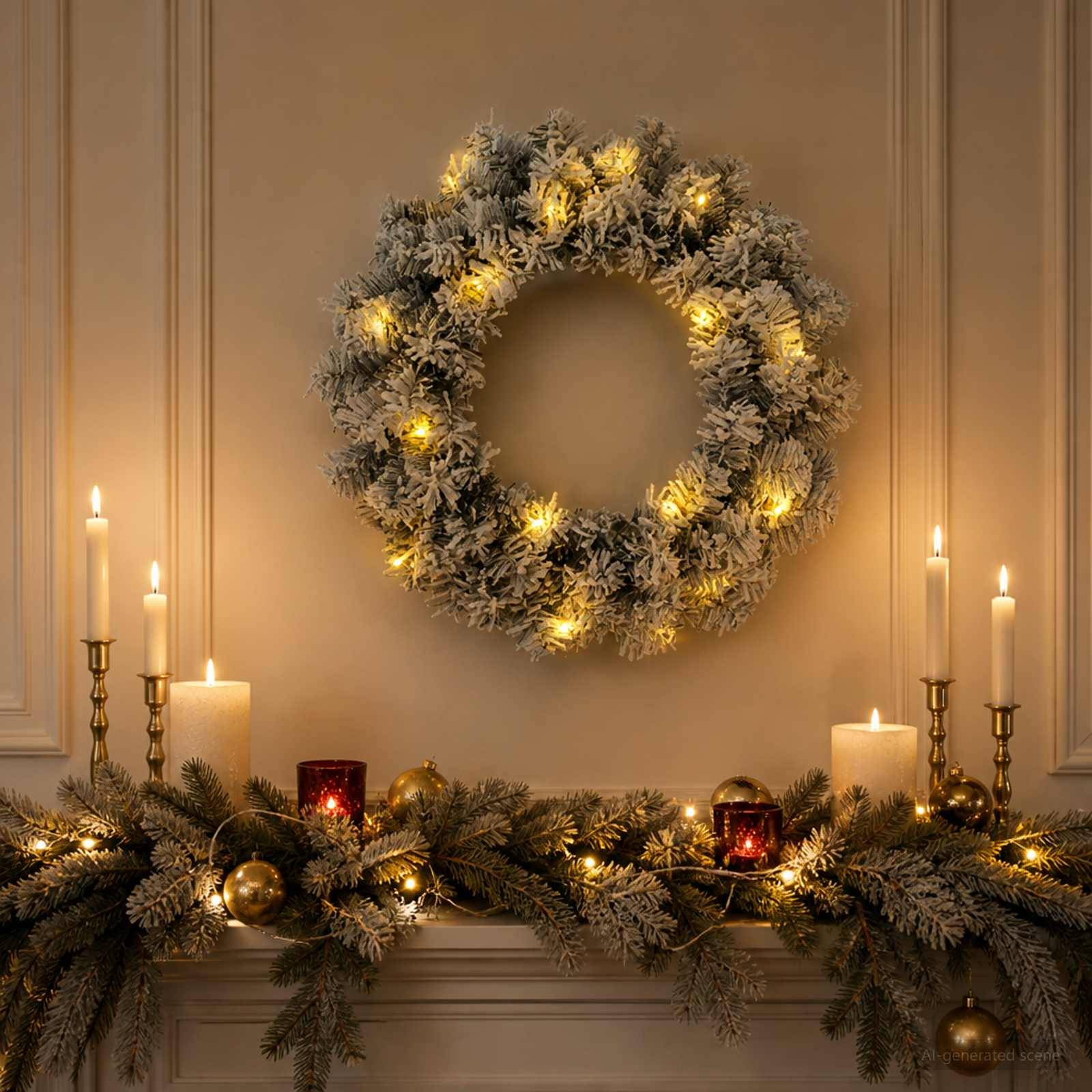 Vidaxl - Couronne de Noël Vert et blanc Ø 50 cm PVC 25 LED vidaXL 42056965 - Image 4