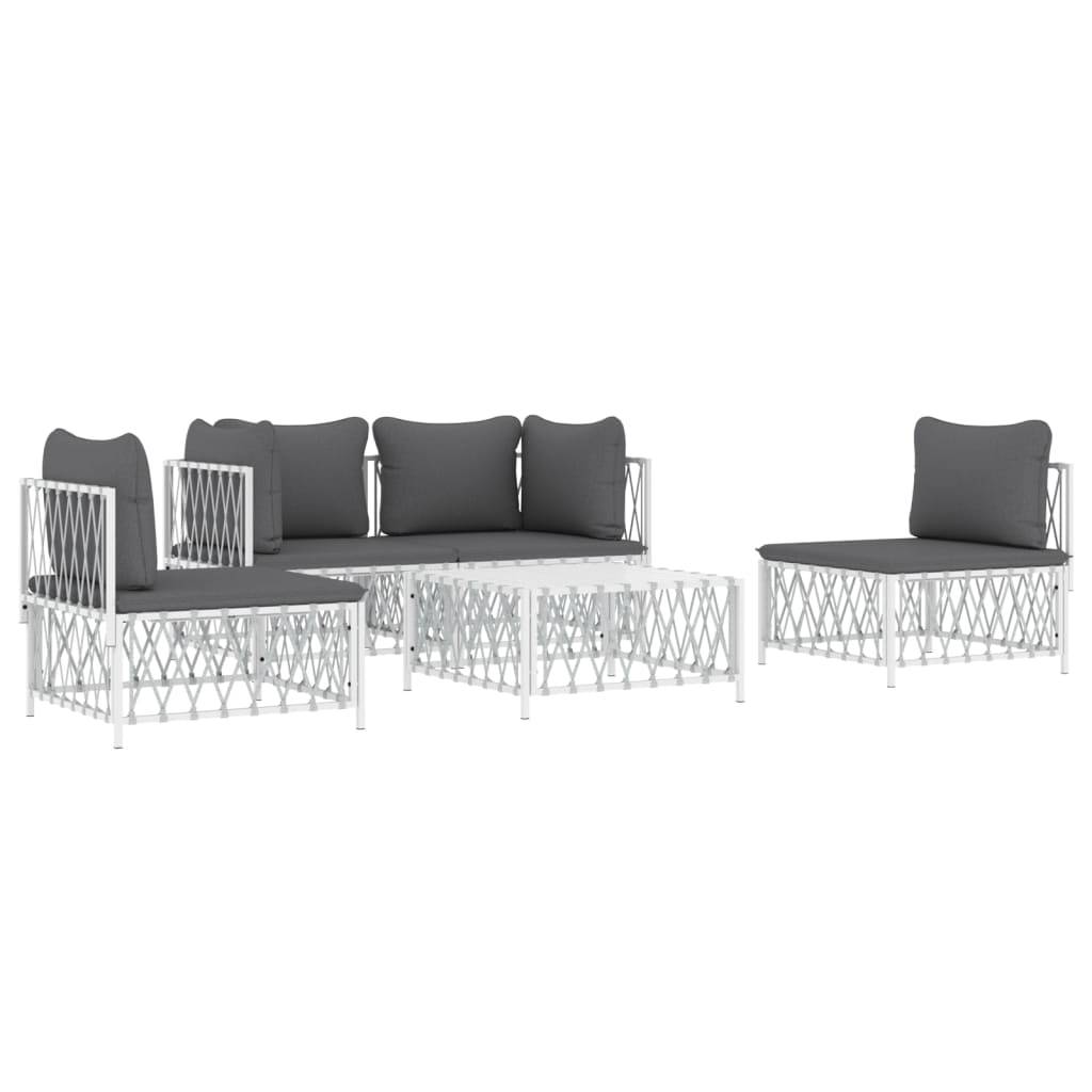 Helloshop26 - Salon de jardin meuble d'extérieur ensemble de mobilier avec coussins 5 pièces blanc acier - Imagen 1