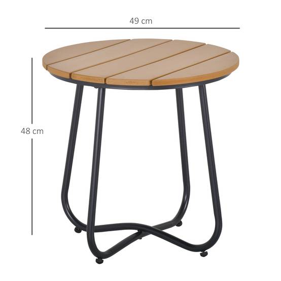 Table de jardin ronde à lattes et pieds réglables pour terrasse, balcon et jardin Ø49x48 cm Bois et noir - Image 5