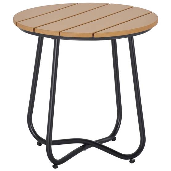 Table de jardin ronde à lattes et pieds réglables pour terrasse, balcon et jardin Ø49x48 cm Bois et noir - Image 1