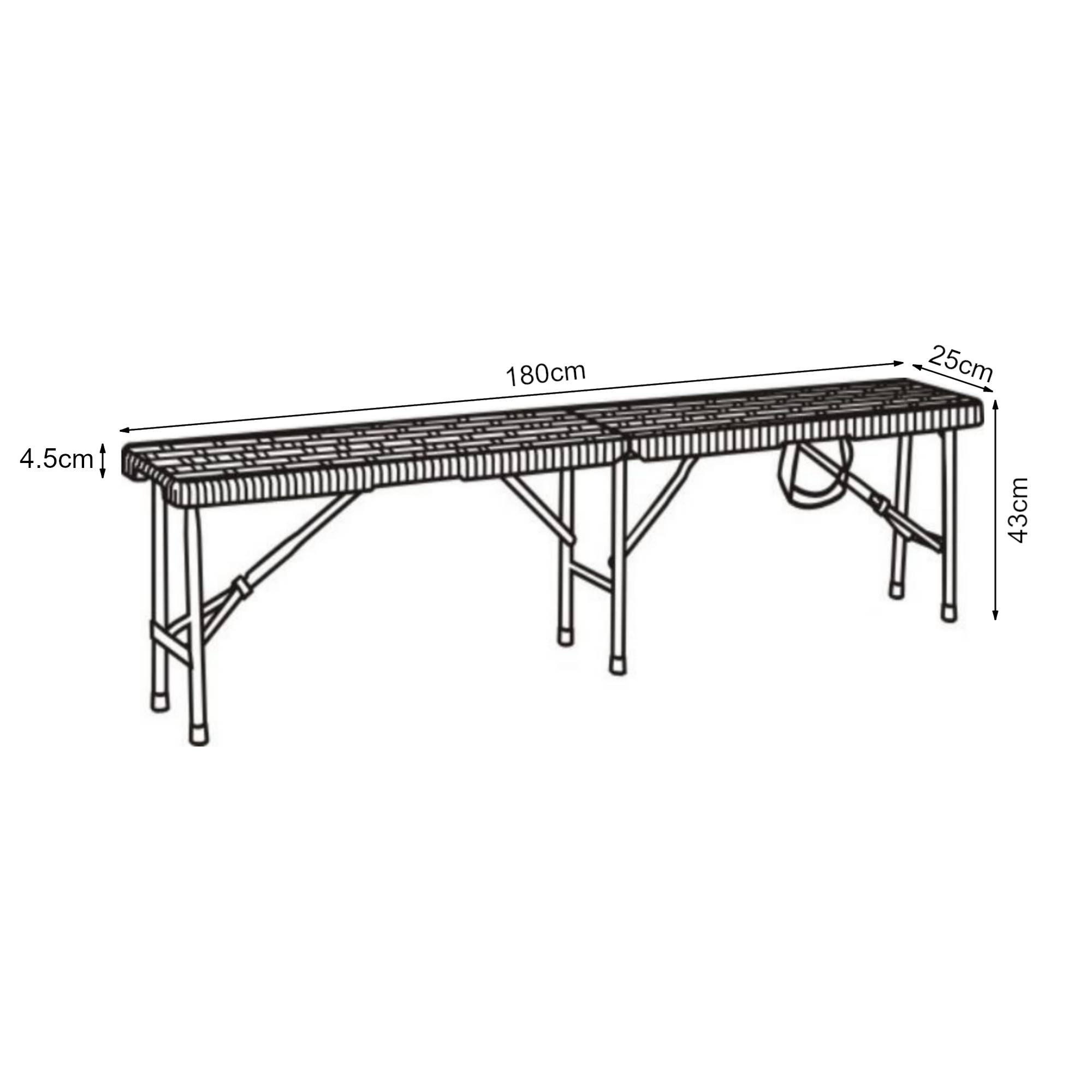 Lot de 2 bancs de camping pliables Mark 180 x 25 x 43 cm effet rotin noir [en.casa] - Image 3