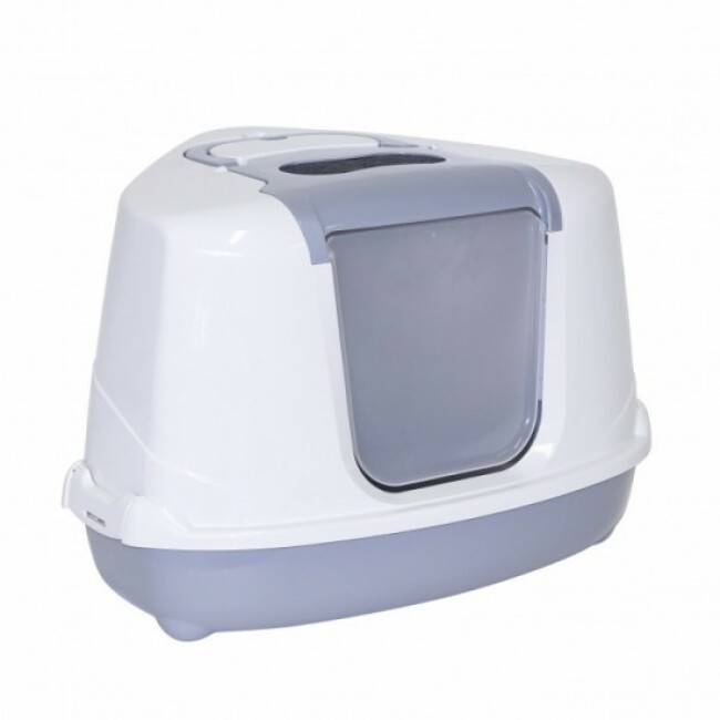 Anka - Maison de toilette d'angle pour chat Cozy Corner grise et blanche 56 x 45 x 39 cm