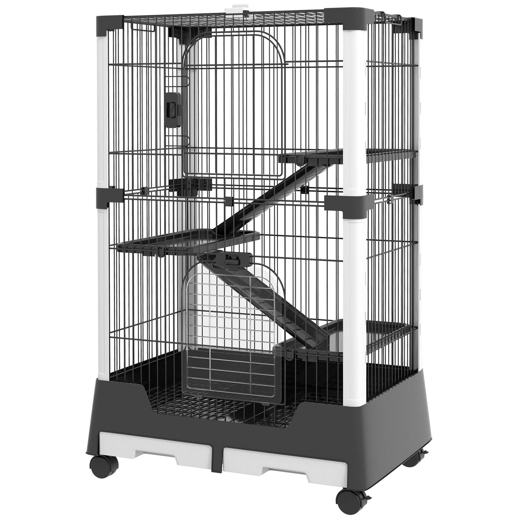Cage pour petits animaux avec roulettes 114x75x50 cm, enclos pour animaux de compagnie avec 3 plateformes, 3 rampes et plateaux amovibles - Image 2