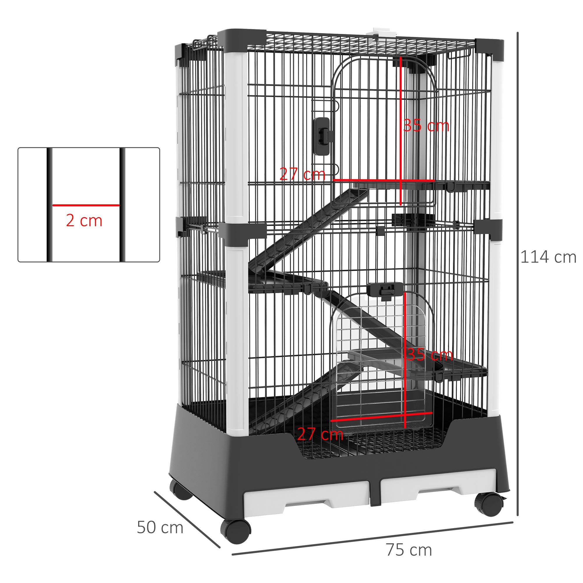 Cage pour petits animaux avec roulettes 114x75x50 cm, enclos pour animaux de compagnie avec 3 plateformes, 3 rampes et plateaux amovibles - Image 5