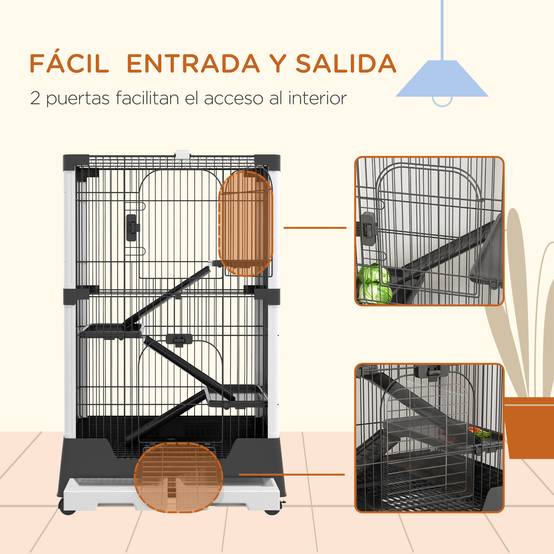 Cage pour petits animaux avec roulettes 114x75x50 cm, enclos pour animaux de compagnie avec 3 plateformes, 3 rampes et plateaux amovibles - Image 9