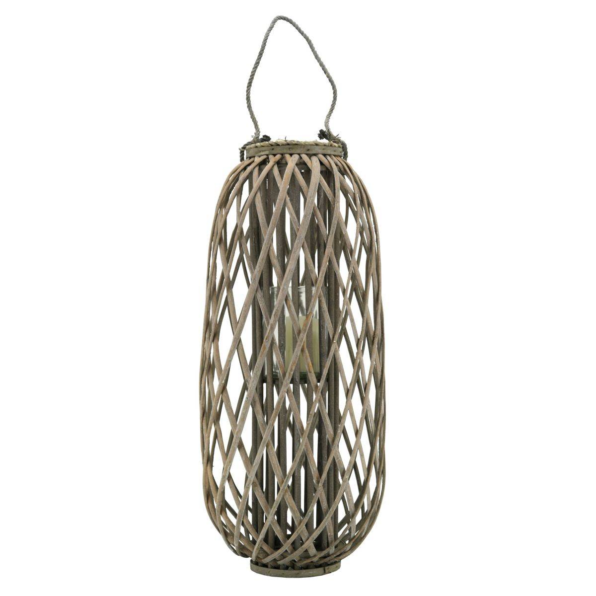 Aubry Gaspard - Lanterne en osier gris ajouré et verre Hauteur 80cm - Imagen 1