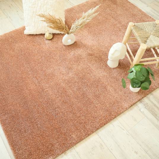 Decoweb - Tapis doux poils longs - Touch rose corail - Galon tabac - 120 x 170 cm - Decoweb - Image 2