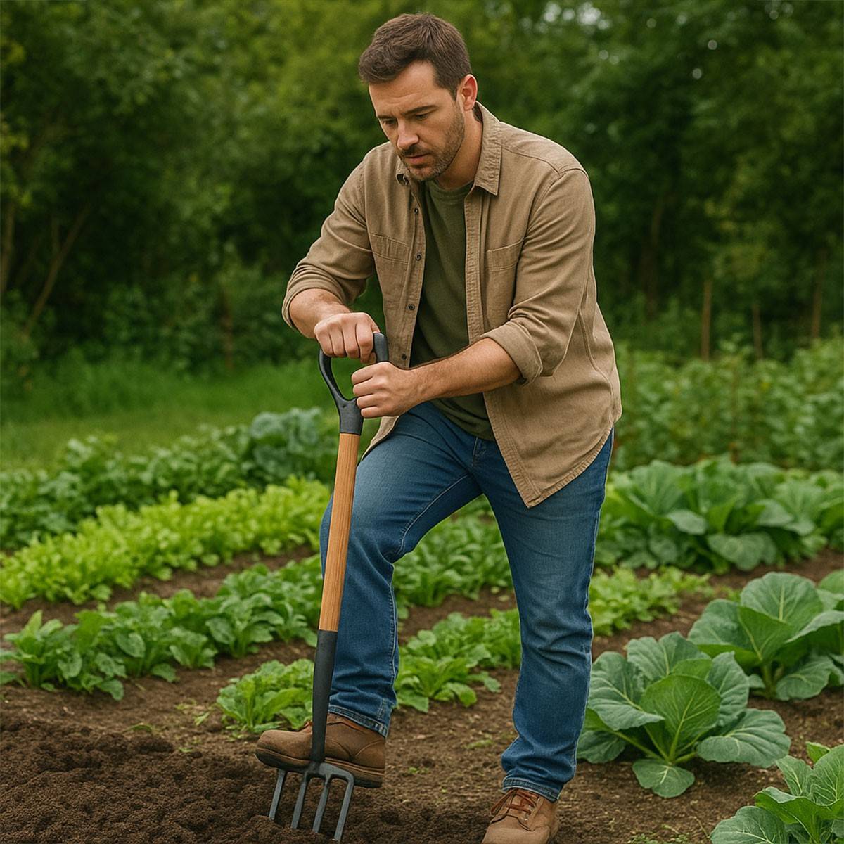 Fourche de jardin 4 dents avec manche en bois et poignée en Y VITO - Imagen 5
