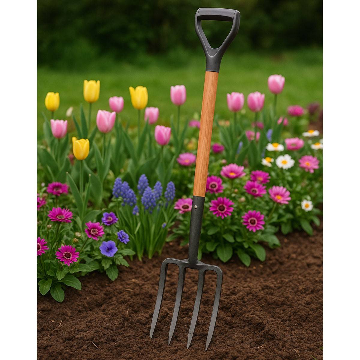 Fourche de jardin 4 dents avec manche en bois et poignée en Y VITO - Imagen 4