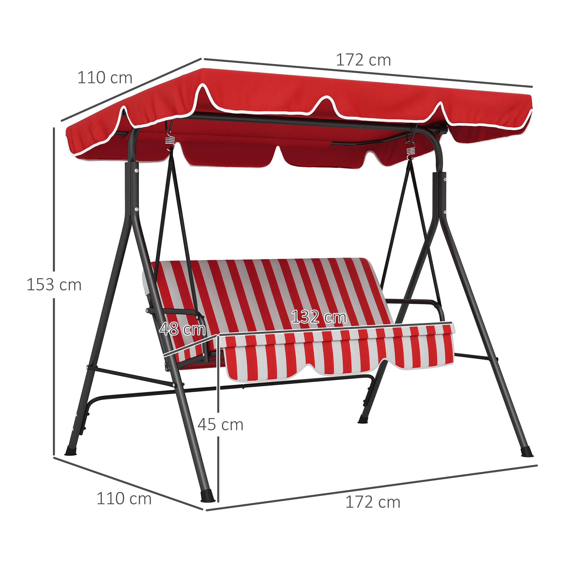 Outsunny - Balancelle de jardin 3 places toit inclinaison réglable coussins assise et dossier acier noir polyester rouge et blanc - Outsunny - Imagen 3