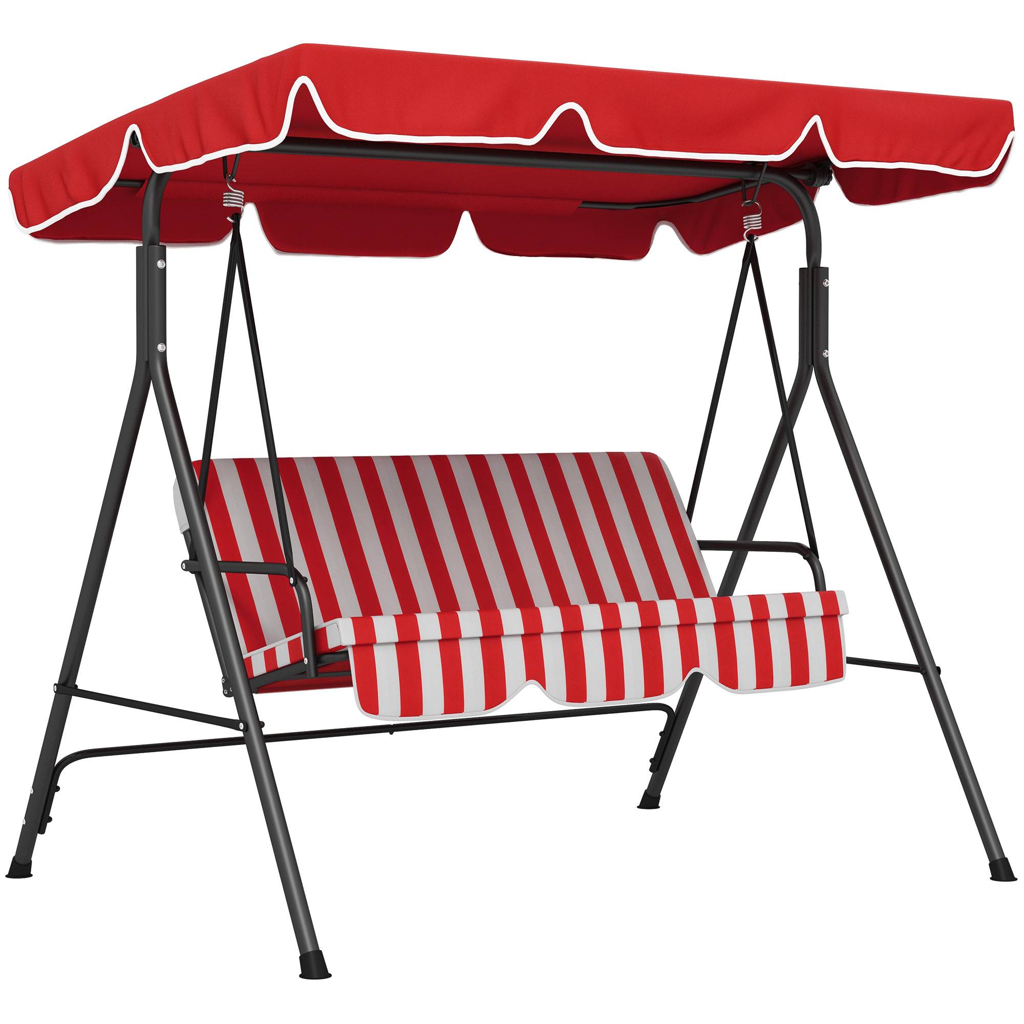 Outsunny - Balancelle de jardin 3 places toit inclinaison réglable coussins assise et dossier acier noir polyester rouge et blanc - Outsunny - Imagen 1