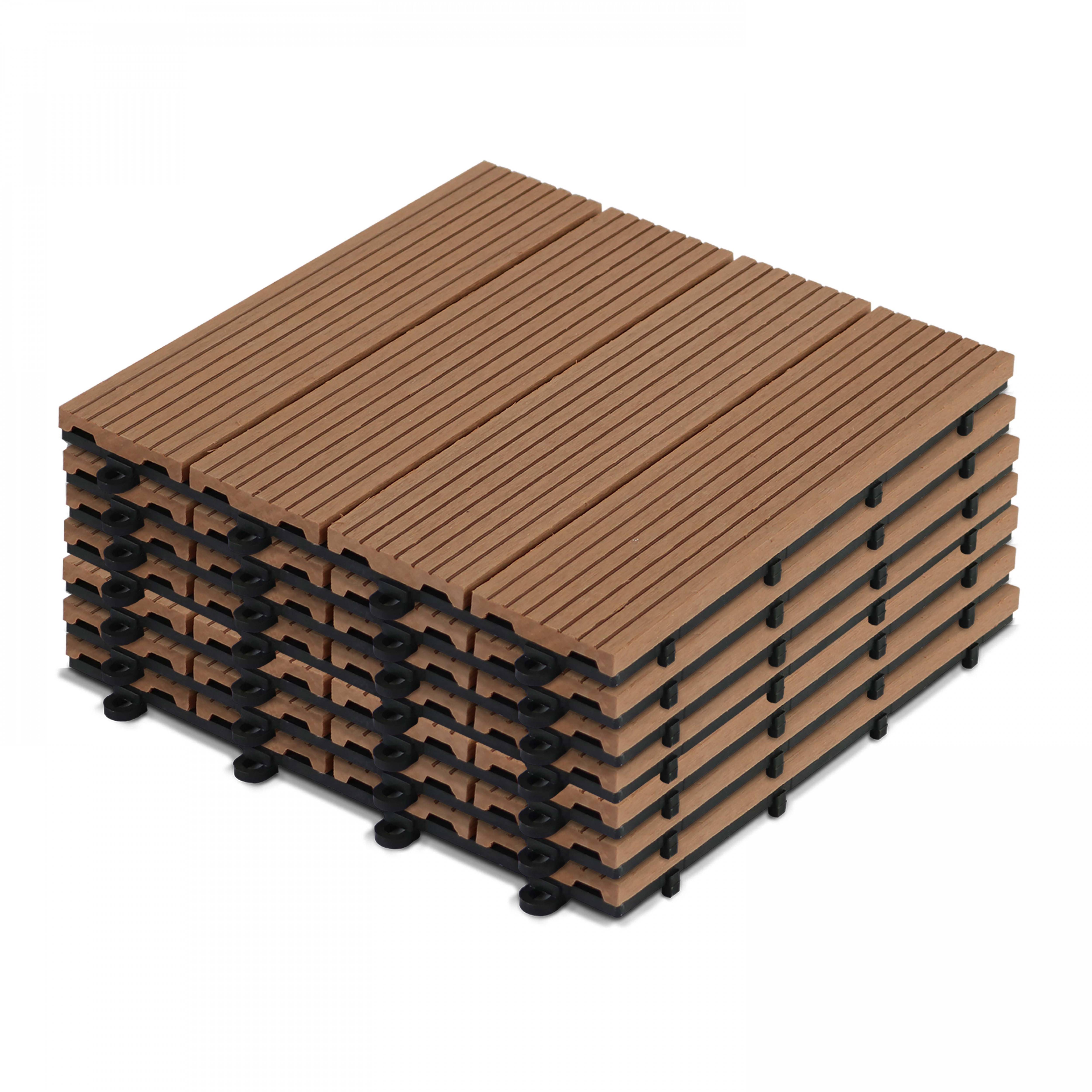Oviala - Lot de 8 dalles clipsables en bois synthétique marron clair Padang - Oviala - Image 1