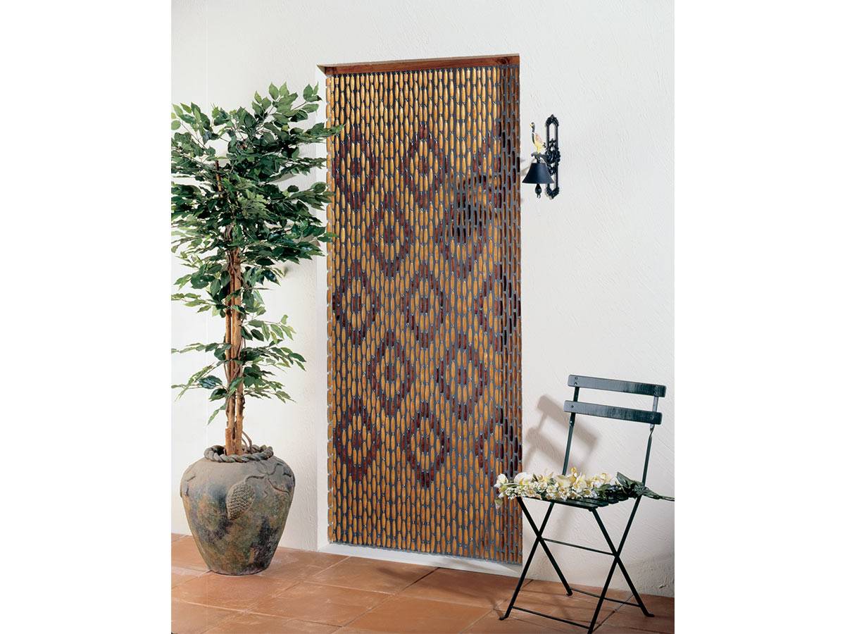 Morel - Rideau de porte en perles olives de bois verni avec motifs losanges 90 x 200 cm - Morel