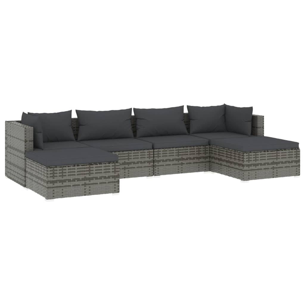 Helloshop26 - Salon de jardin meuble d'extérieur ensemble de mobilier 6 pièces avec coussins résine tressée gris - Imagen 1