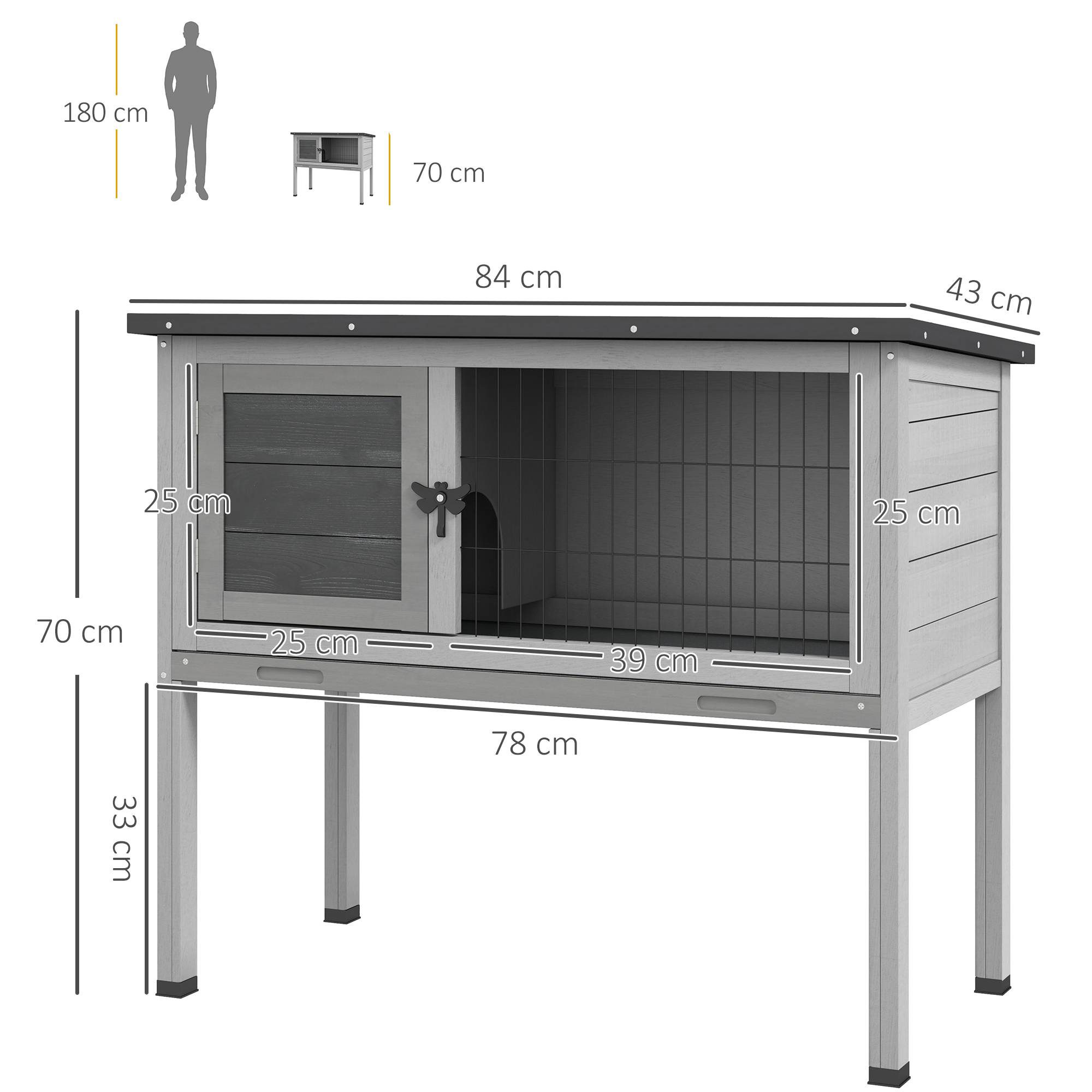 Sans Marque - Clapier extérieur surélevé bois toit ouvrant bac amovible 84x43x70 cm gris - Image 5