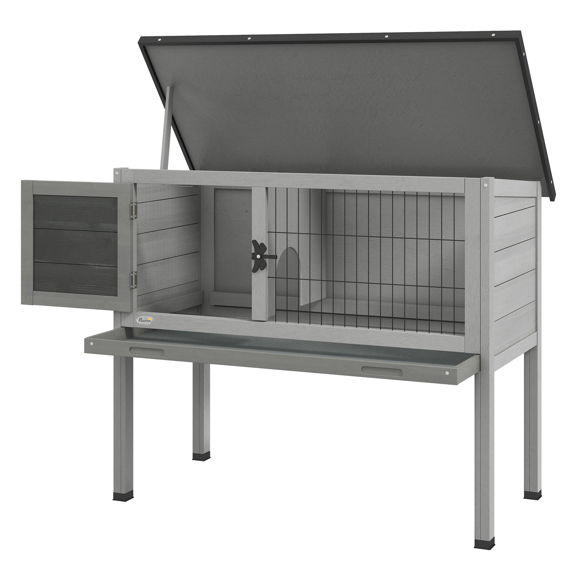 Sans Marque - Clapier extérieur surélevé bois toit ouvrant bac amovible 84x43x70 cm gris - Image 2