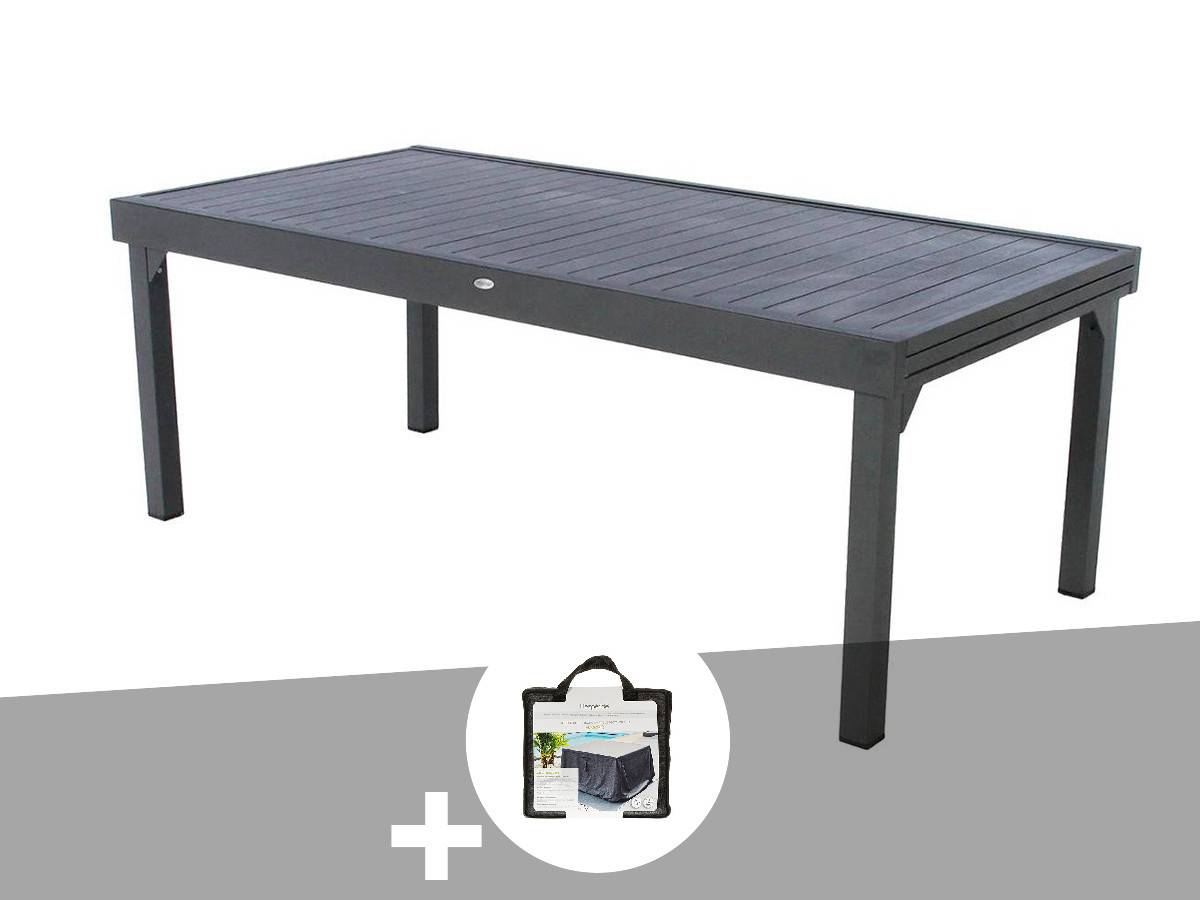 Hesperide - Table extensible rectangulaire alu Piazza 10/12 places Graphite + Housse  - Hespéride