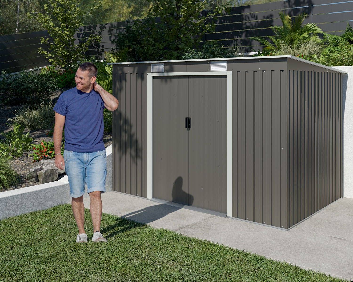 Abri de jardin métal toit plat 4,29 m2 Trigano + kit d'ancrage - Image 4