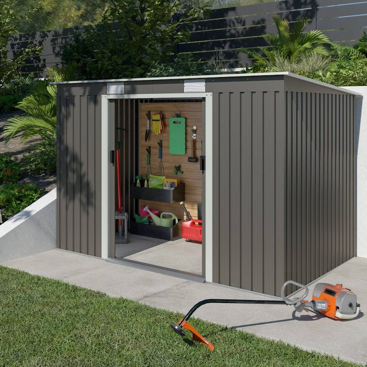 Abri de jardin métal toit plat 4,29 m2 Trigano + kit d'ancrage - Image 1
