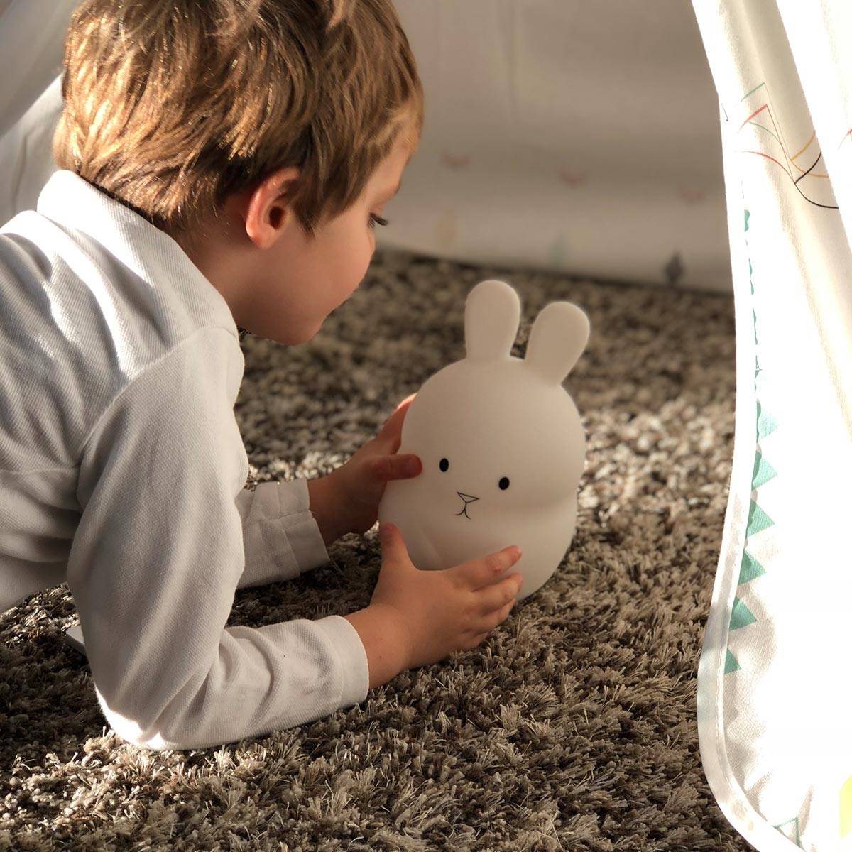 Lumisky - Veilleuse bébé lapin sans fil touch LED BUNNY Blanc Silicone H19CM - Imagen 3