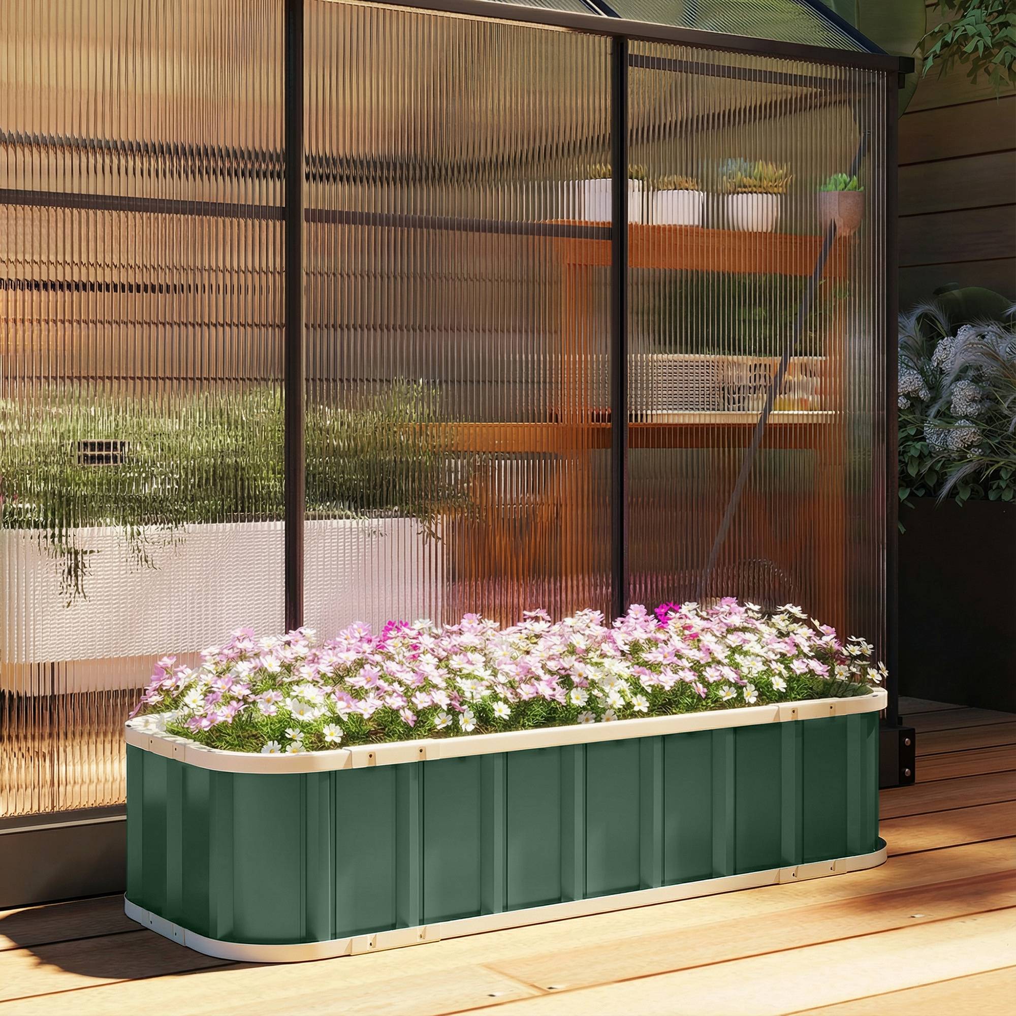 ComfortXL - Carré potager acier galvanisé extérieur bords pliés sans outil 136x52x31cm vert - ComfortXL Outdoor Living - Image 10