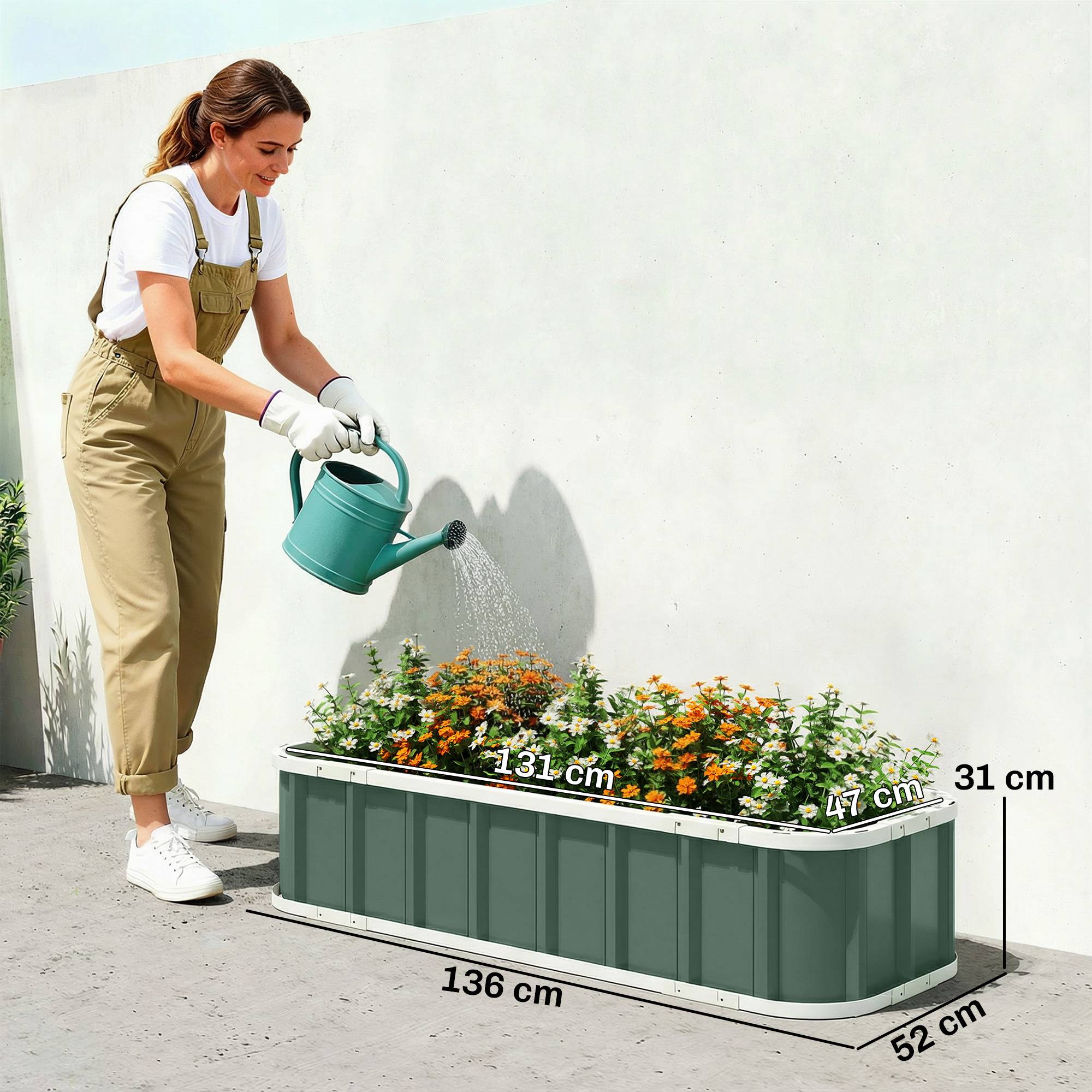 ComfortXL - Carré potager acier galvanisé extérieur bords pliés sans outil 136x52x31cm vert - ComfortXL Outdoor Living - Image 5