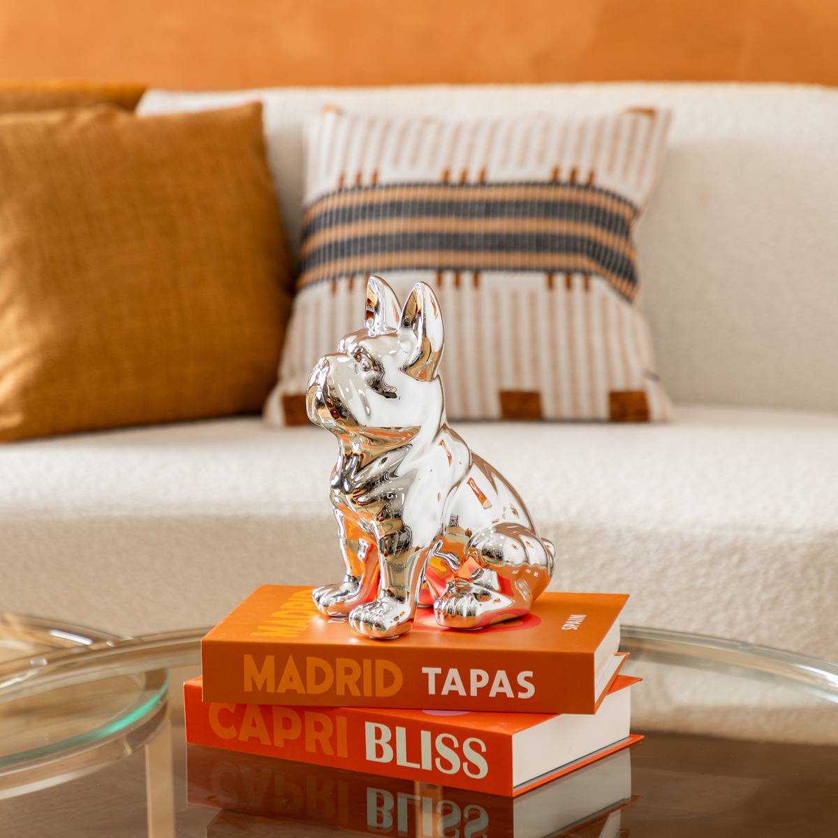 Atmosphera - Chien buldog Eden H.22cm céramique argent - Atmosphera Créateur d'intérieur - Imagen 1