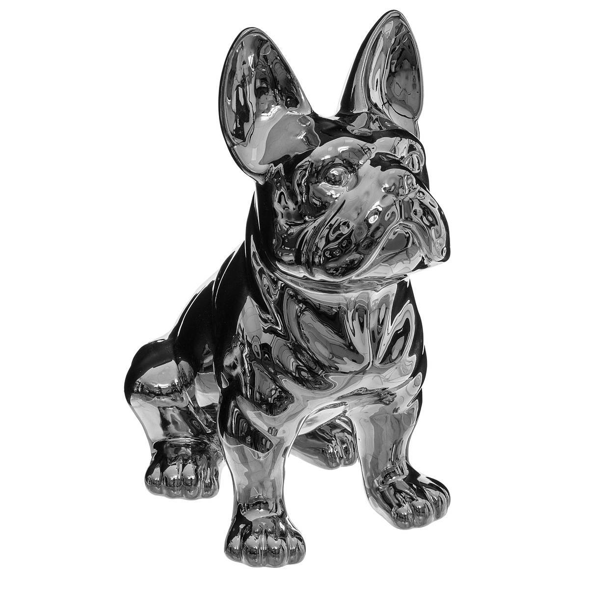 Atmosphera - Chien buldog Eden H.22cm céramique argent - Atmosphera Créateur d'intérieur - Imagen 2