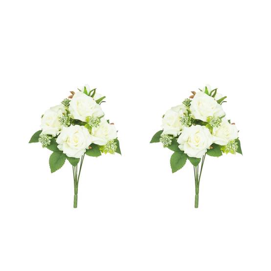 Ligne Deco - Bouquet artificiel de roses 32cm blanc lot de 2 - Image 1