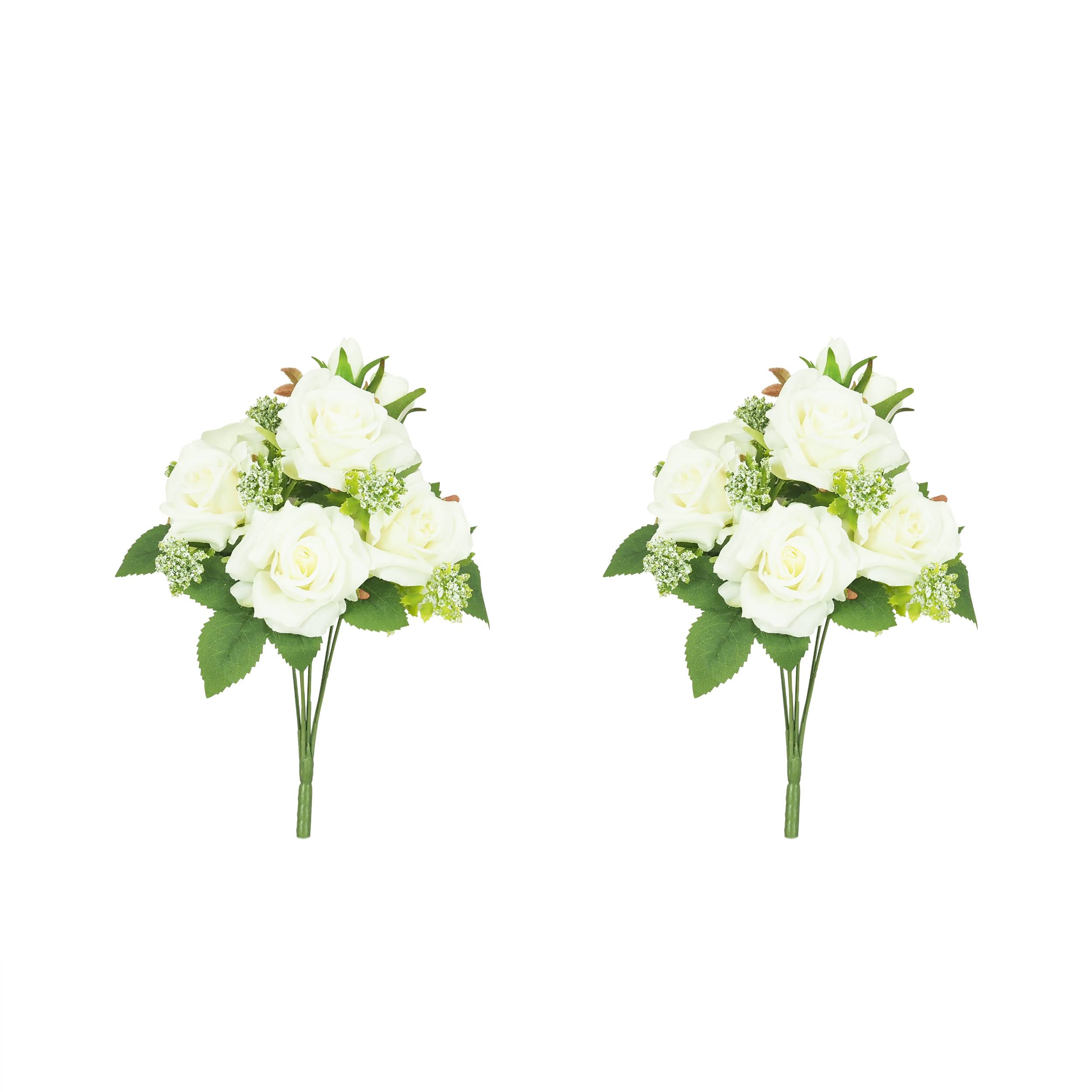 Ligne Deco - Bouquet artificiel de roses 32cm blanc lot de 2 - Image 1