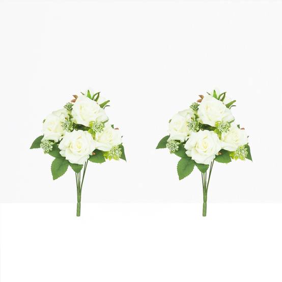 Ligne Deco - Bouquet artificiel de roses 32cm blanc lot de 2 - Image 2