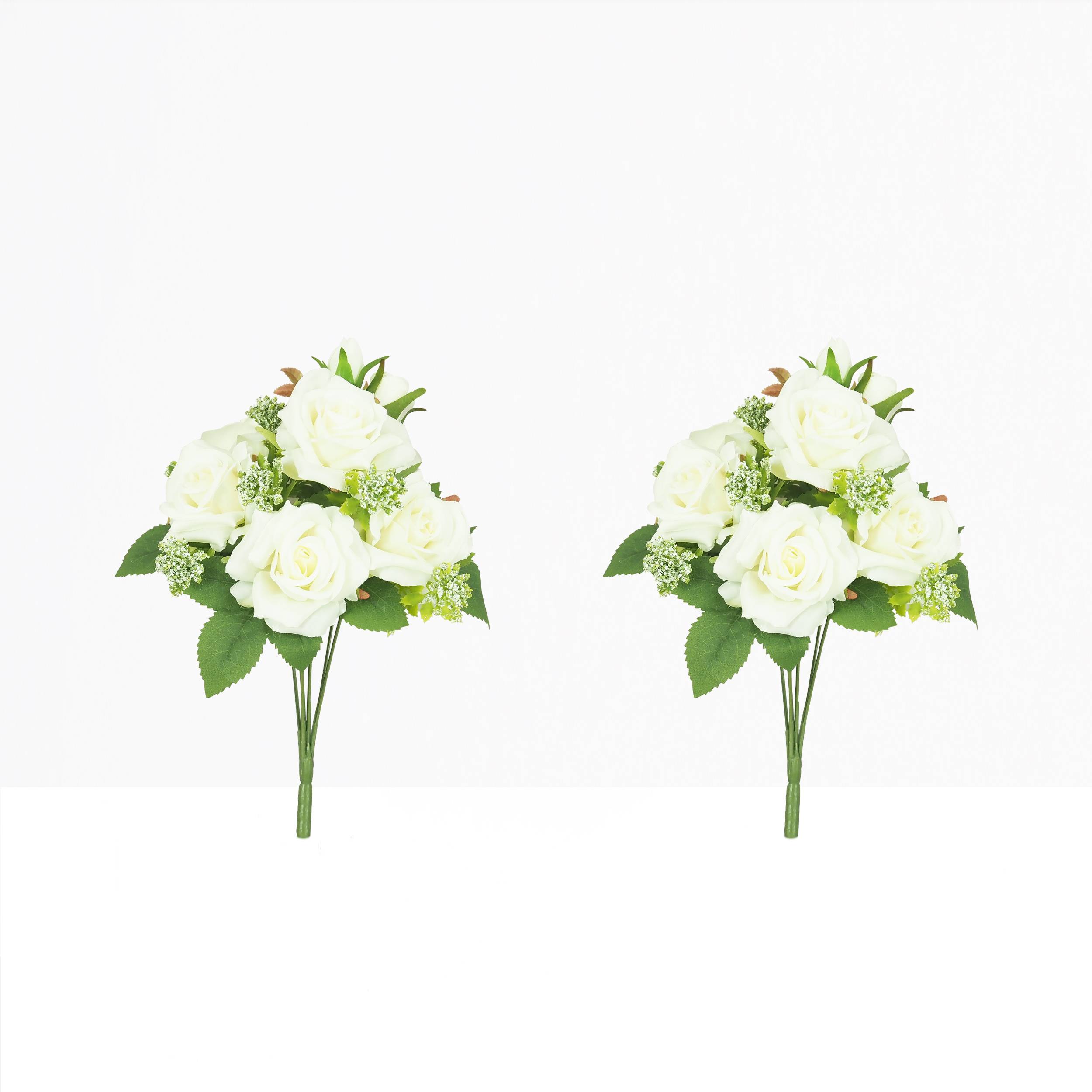Ligne Deco - Bouquet artificiel de roses 32cm blanc lot de 2 - Image 2