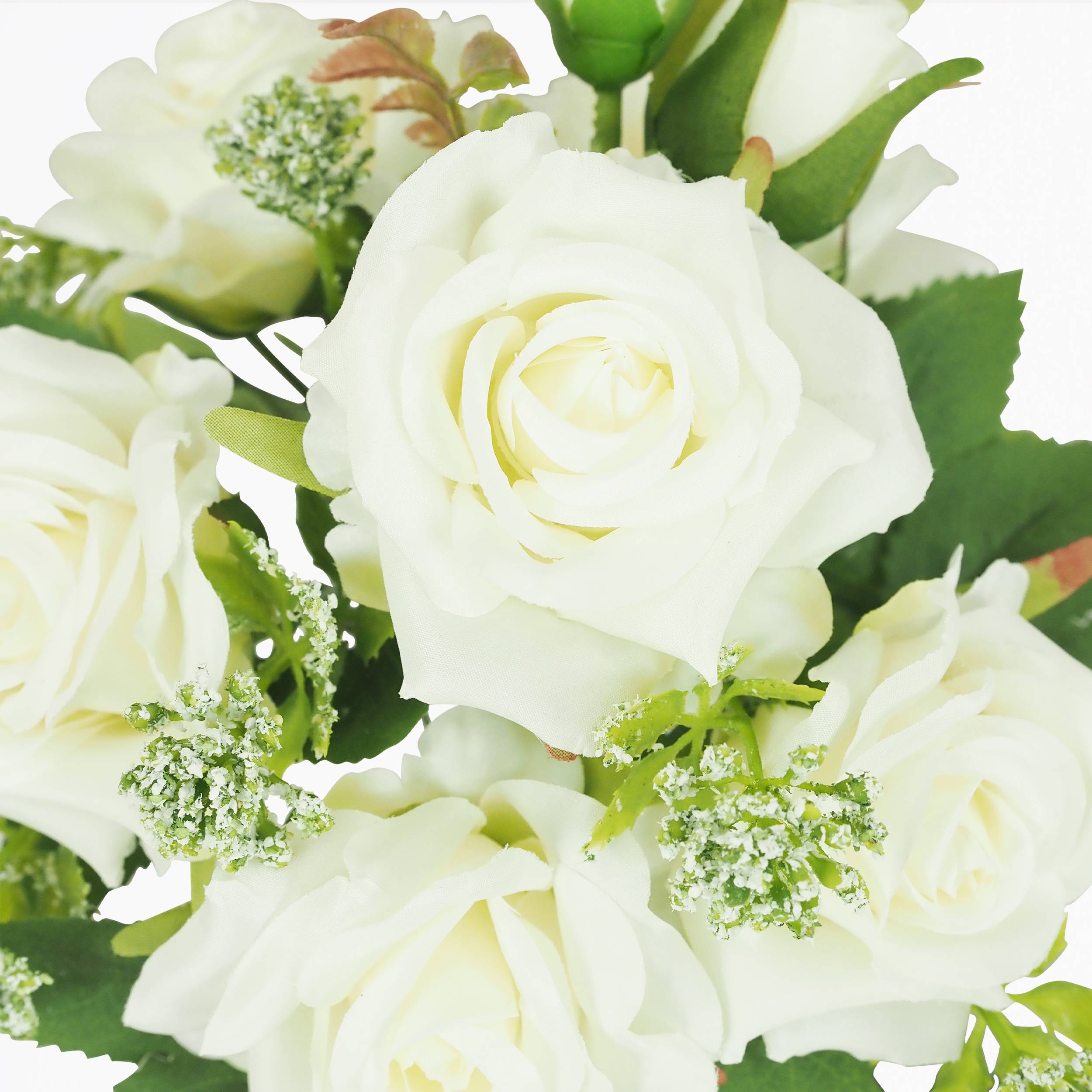 Ligne Deco - Bouquet artificiel de roses 32cm blanc lot de 2 - Image 3