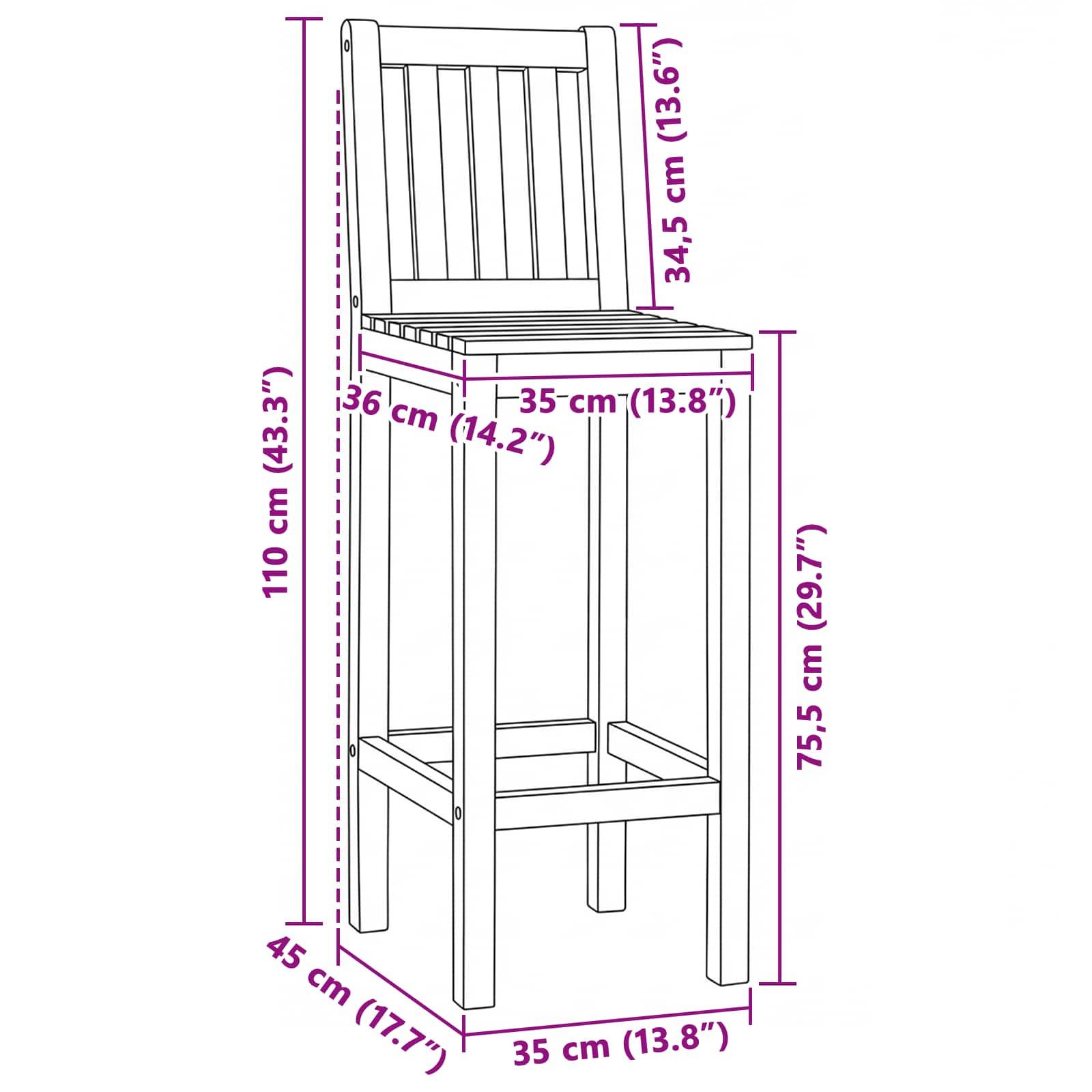 Tabourets de bar bois de teck naturel 35 x 45 x 110 cm - PANGIVO - Image 9