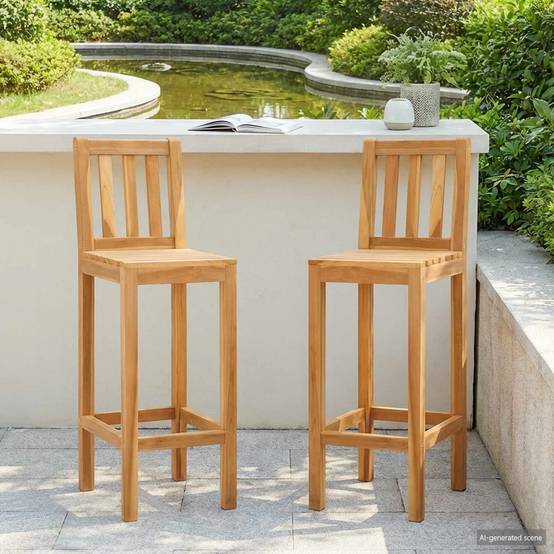 Tabourets de bar bois de teck naturel 35 x 45 x 110 cm - PANGIVO - Image 1