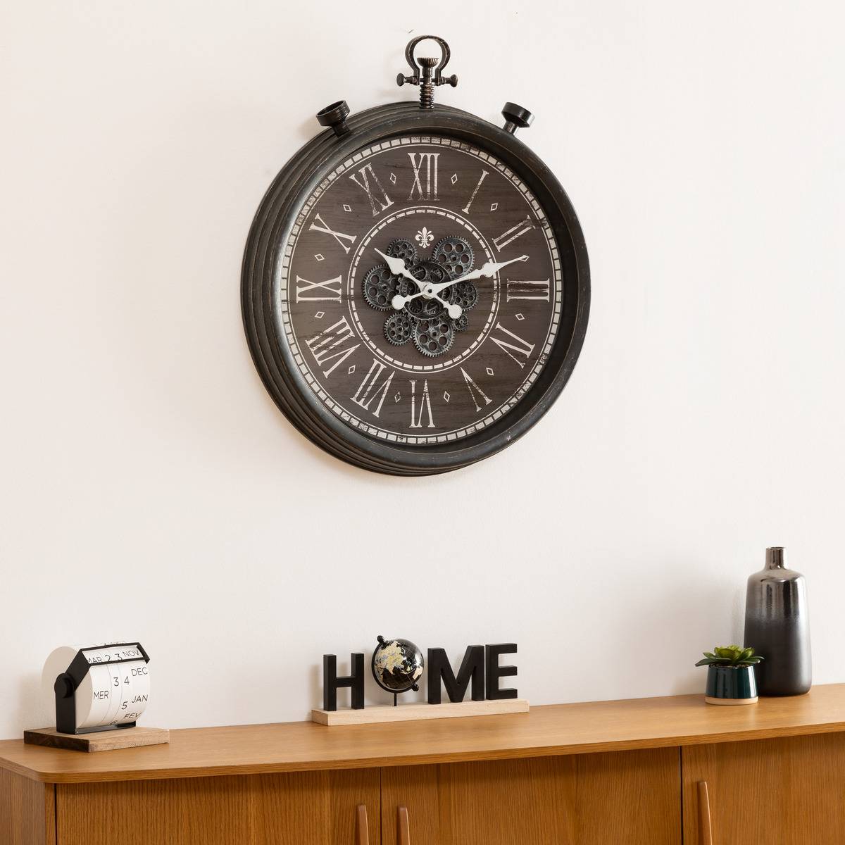 Atmosphera - Horloge mécanique "Azad" D60cm noir - Atmosphera Créateur d'intérieur - Image 1