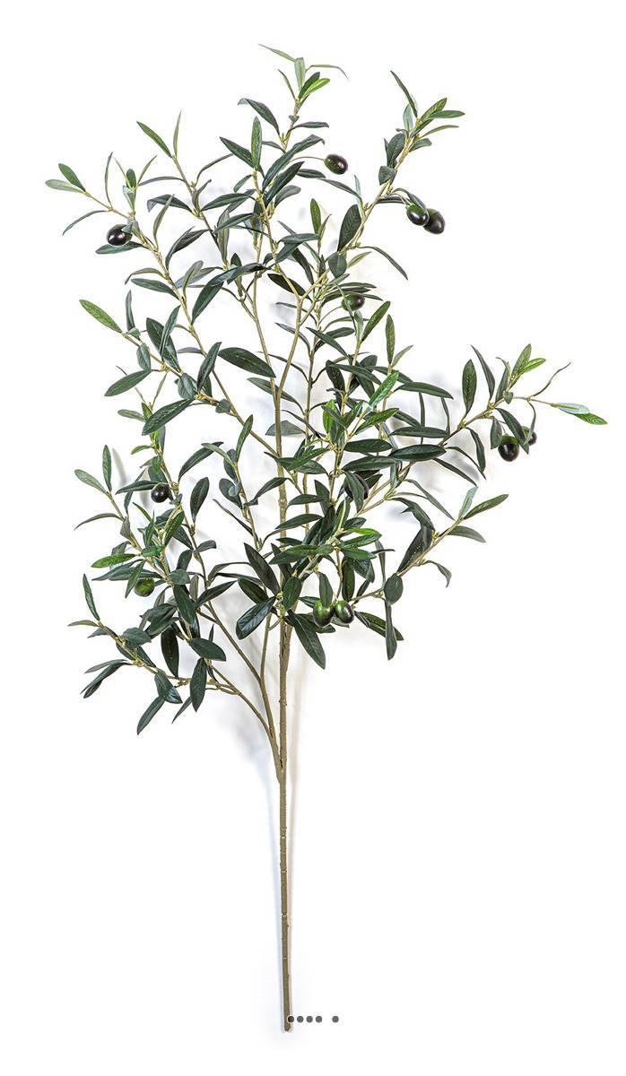 Artificielles - Branche d'olivier artificiel H 105 cm avec 306 feuilles tissu + 12 Olives D 40 cm - Image 2