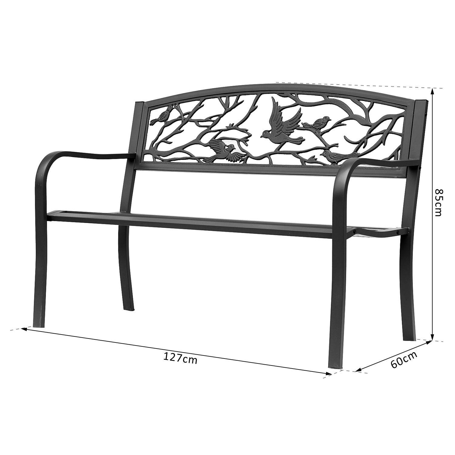 Outsunny - Banc 3 places de jardin terrasse style rural chic 127L x 60l x 85H cm métal époxy anticorrosion noir - Outsunny - Imagen 3