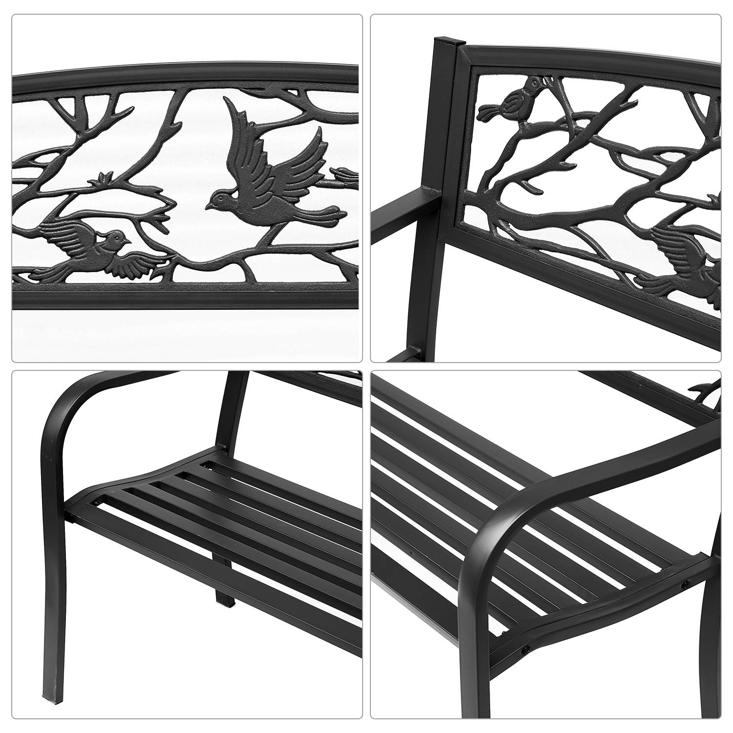 Outsunny - Banc 3 places de jardin terrasse style rural chic 127L x 60l x 85H cm métal époxy anticorrosion noir - Outsunny - Imagen 5