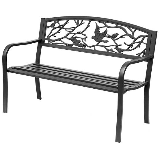 Outsunny Banc 3 Places Jardin Terrasse Contemporain - Métal Époxy Noir 127x60x87cm Confortable Et Robuste