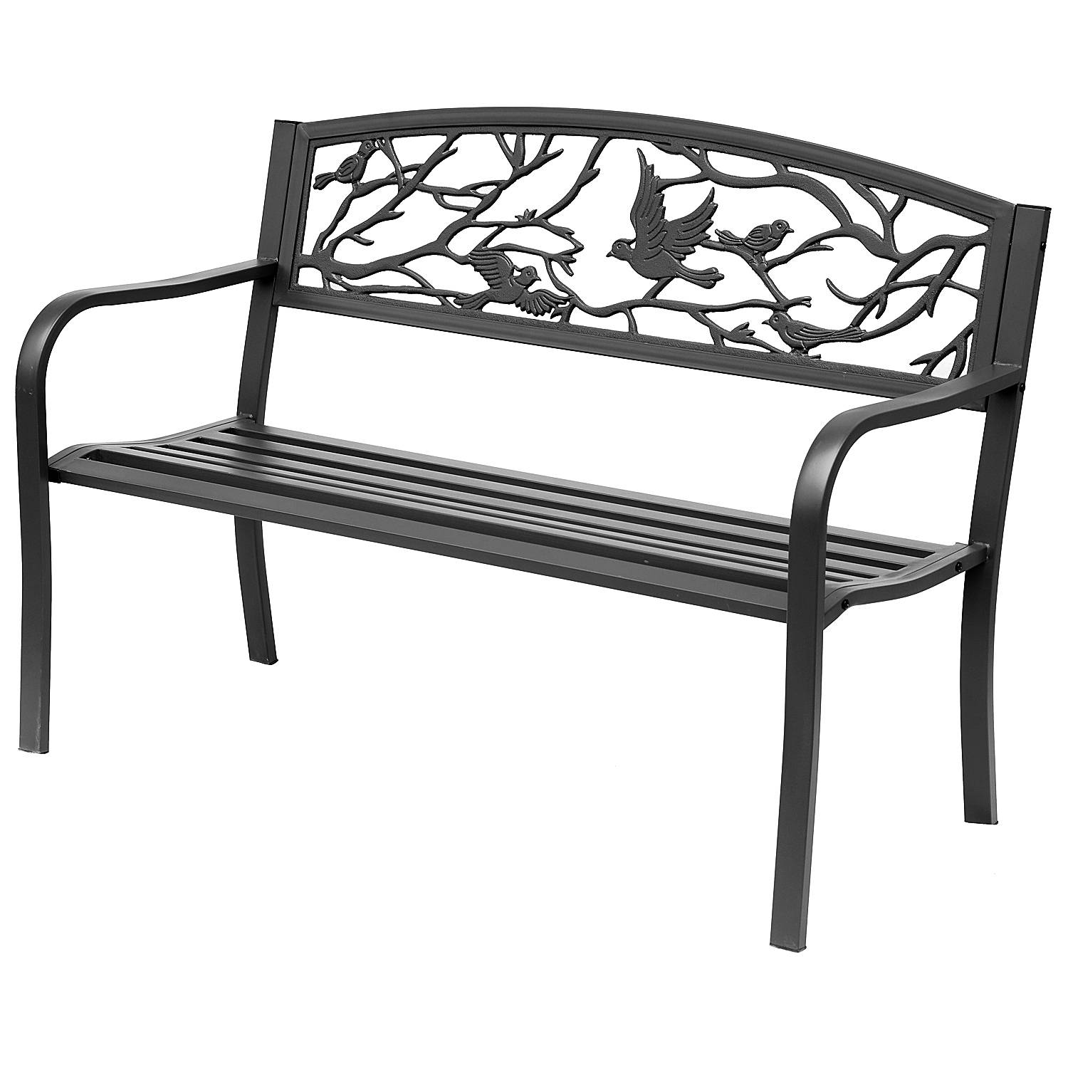 Outsunny - Banc 3 places de jardin terrasse style rural chic 127L x 60l x 85H cm métal époxy anticorrosion noir - Outsunny - Imagen 1