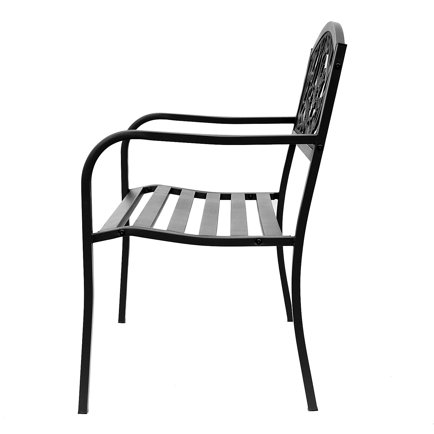 Outsunny - Banc 3 places de jardin terrasse style rural chic 127L x 60l x 85H cm métal époxy anticorrosion noir - Outsunny - Imagen 4