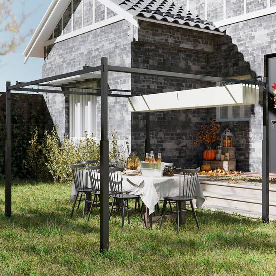 Pergola métal polyester jardin toit coulissant aimanté anti-UV 298x298cm beige - ComfortXL Outdoor Living - Image 4