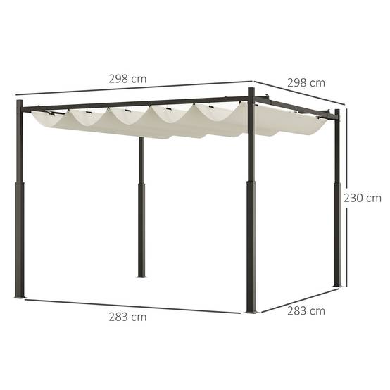 Pergola métal polyester jardin toit coulissant aimanté anti-UV 298x298cm beige - ComfortXL Outdoor Living - Image 5