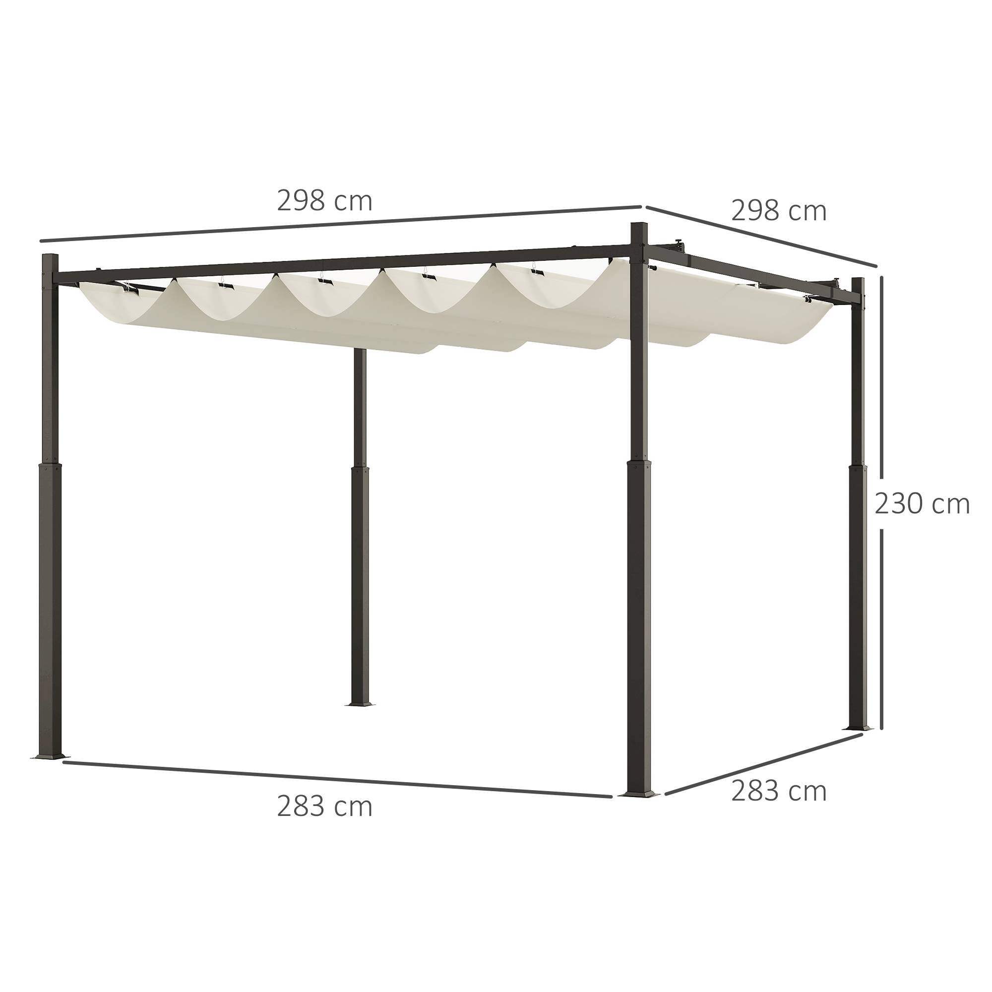 Pergola métal polyester jardin toit coulissant aimanté anti-UV 298x298cm beige - ComfortXL Outdoor Living - Image 5