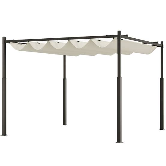Pergola métal polyester jardin toit coulissant aimanté anti-UV 298x298cm beige - ComfortXL Outdoor Living - Image 2