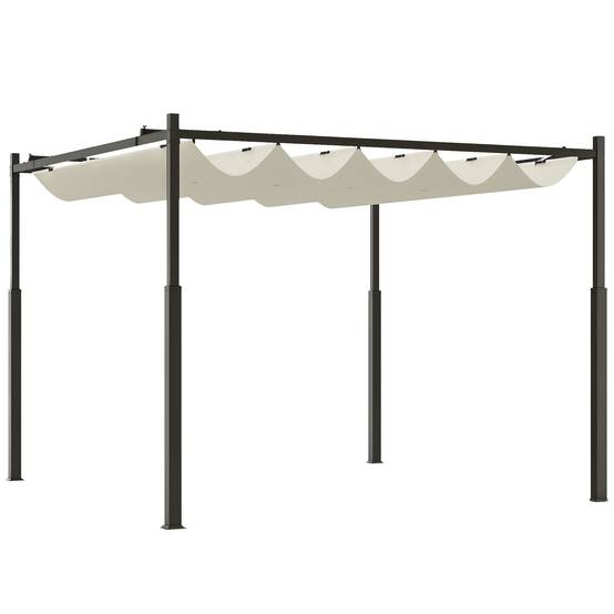 Pergola métal polyester jardin toit coulissant aimanté anti-UV 298x298cm beige - ComfortXL Outdoor Living - Image 1