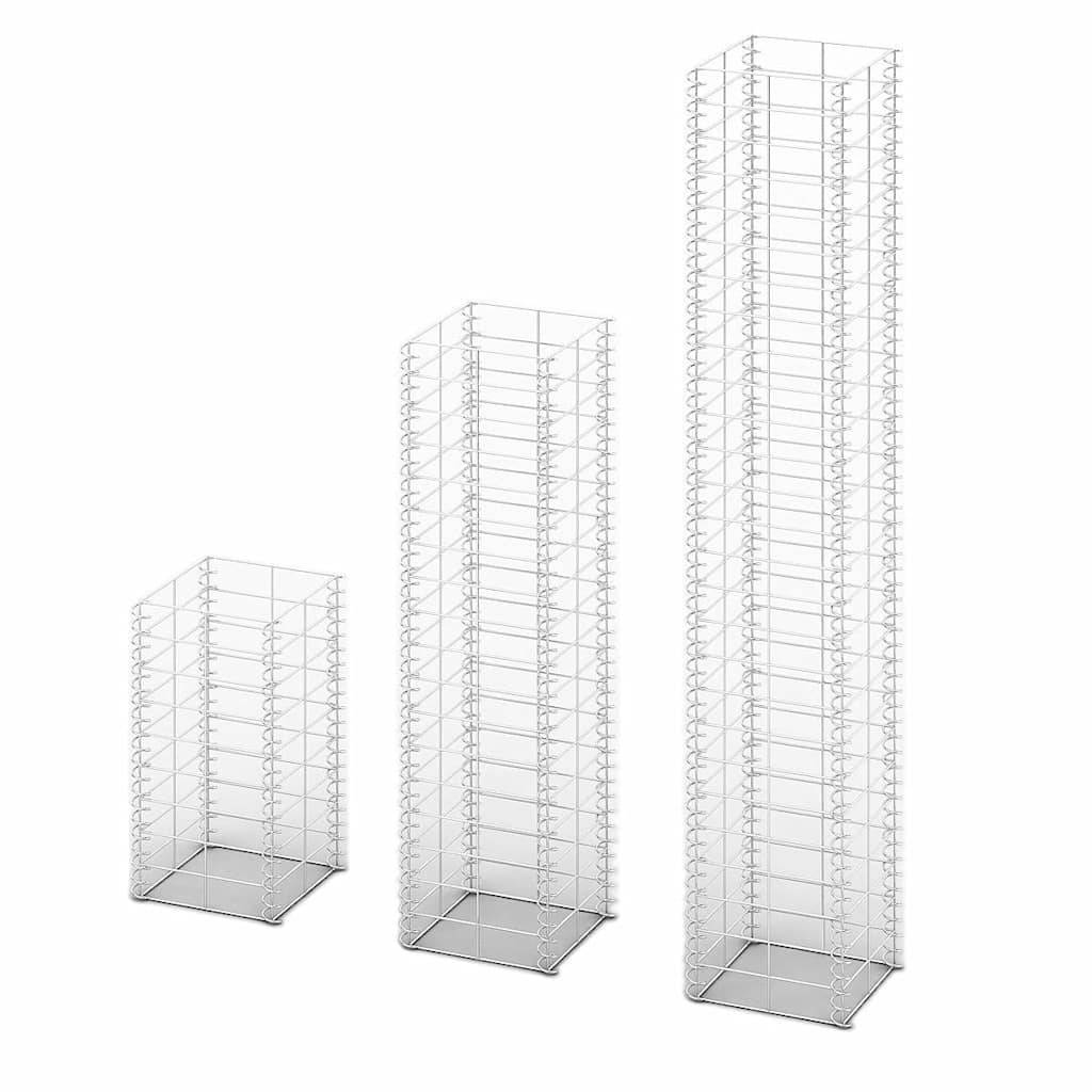 Jeu de gabion 3 pcs Fil galvanisé 25 x 25 x 50 cm, 25 x 25 x 100 cm, 25 x 25 x 150 cm - PANGIVO - Image 2